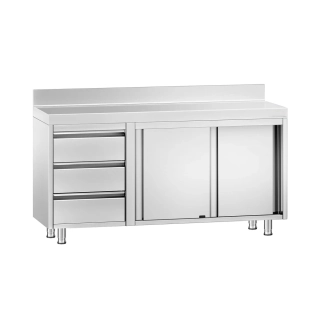 Nerezový pracovní stůl se skříňkou a zásuvkami vlevo 140x60x85cm