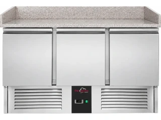 Chladící stůl na pizzu - 1 400 x 700 mm - se 3 dvířky a granitovou deskou