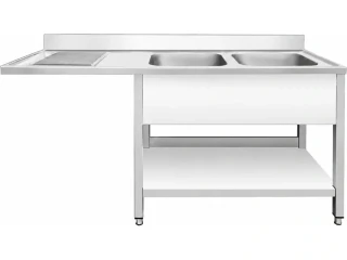 Nerezový dřez k myčce nádobí - 1 600 mm -2 umyvadla vpravo - hloubka 600 mm