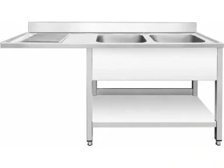 Nerezový dřez k myčce nádobí - 1 600 mm - 2 dřezy vpravo - hloubka 700 mm