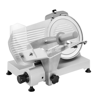 Elektrický kráječ na lahůdky pro komerční účely – gravitační podávání, čepel Ø 250 mm – 132 W – náklon čepele 25°