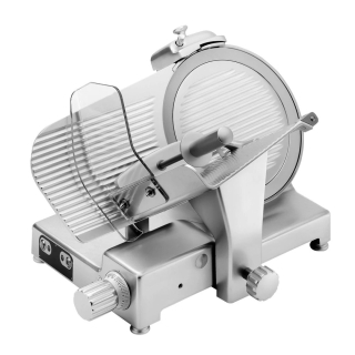 Elektrický kráječ na lahůdky pro komerční účely – gravitační podávací vozík, Ø čepele 300 mm – 210 W – náklon čepele 38°