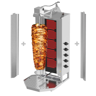 Gril na gyros/kebab - 5 hořáků - max. 80 kg - vč. křídlových dvířek