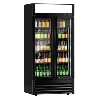 Lednice na nápoje černá - 630L - se 2 skleněnými dveřmi