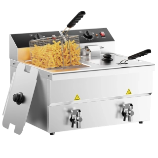 Elektrická dvojitá fritéza - 600 mm - 8+8L - 6,5 kW - s vypouštěcím kohoutkem