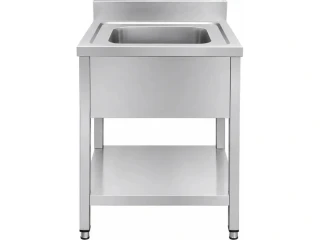 Nerezový mycí stůl PREMIUM - s jedním dřezem - spodní policí a zadním lemem 700 mm