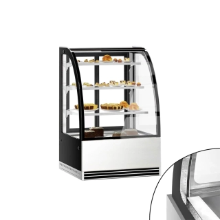 Cukrárenský pult - obslužná - pro dorty - 304 l - 900 mm - dvojité zasklení - s 3 policemi - 2 skleněné dveře