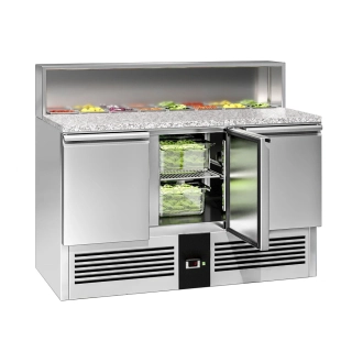 Saladeta PREMIUM - 1368 mm - 3 dveře - s nerezovým krytem pro 8x GN 1/6 - žulová pracovní deska