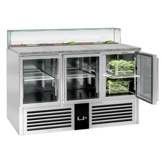 Saladeta PREMIUM - 1368 mm - 3 skleněné dveře - se skleněným nástavcem pro 8x GN 1/6 - pro CZ