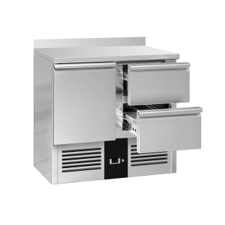 Chladicí stůl PREMIUM - 900x700 mm - s 1 dveřmi - s 2 zásuvkami - zadní lištou