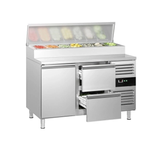 Přípravný chladicí stůl PREMIUM - 1360 mm - 1 dveře & 2 zásuvky - pro 7× GN 1/3