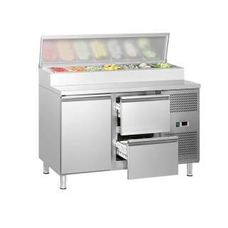 Přípravný stůl ECO - 1360 mm - 1 dveře & 2 zásuvky - Pro 7× GN 1/3