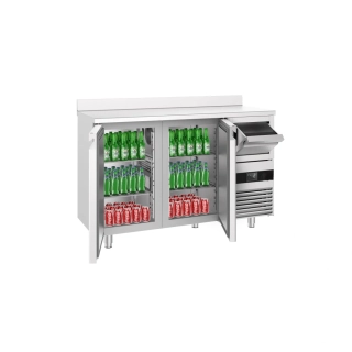 Barový chladicí stůl PREMIUM - 1580x600 mm - se 2 dveřmi, zadní lištou & odklepávačem na kávu