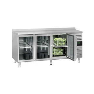 Chladicí stůl ECO - 1795x700 mm - 417 L - s 3 skleněnými dveřmi - zadní lištou