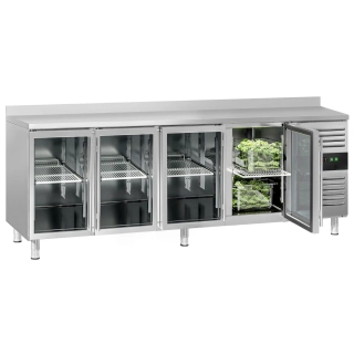 Chladicí stůl ECO - 2230x700 mm - se 4 skleněnými dveřmi - zadní lištou
