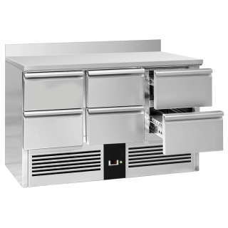 Chladicí stůl PREMIUM - 1365x700 mm - 6 zásuvek - zadní lišta