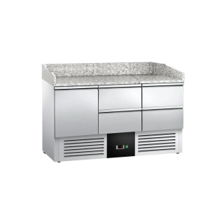 Chladicí stůl na pizzu PREMIUM - 1400x700 mm - se 1 dveřmi a 4 zásuvkami - se žulovou pracovní deskou