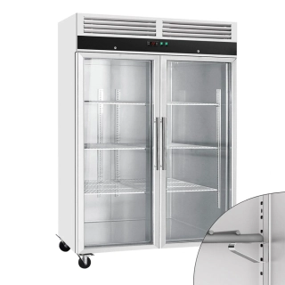 Nerezová mrazicí skříň ECO - GN 2/1 - 1480 mm - 864 l - až -22 °C - s 2 skleněné dveře - Digitální termostat; Vyhřívaný rám; Ventilované chlazení; Automatické odmrazování