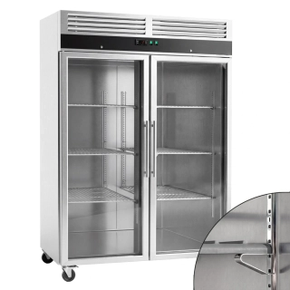 Nerezová skladovací lednice ECO - 1200 L - s 2 skleněnými dveřmi