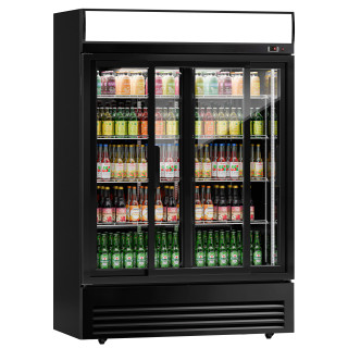 Lednice na nápoje - 1295 mm - 880 l - s 2 skleněné posuvné dveře & osvětleným reklamním displejem - černá