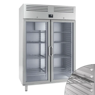 Nerezová chladicí skříň PREMIUM PLUS - GN 2/1 - 1385 mm - 1240 l - až +8 °C - s 2 skleněné dveře