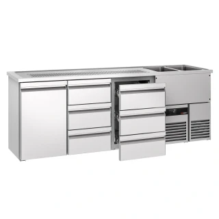 Výčepní pult PREMIUM - 2500x700 mm - 1 dveře & 6 zásuvek