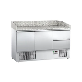 Chladicí stůl na pizzu ECO - 1400x700 mm - se 2 dveřmi a 2 zásuvkami