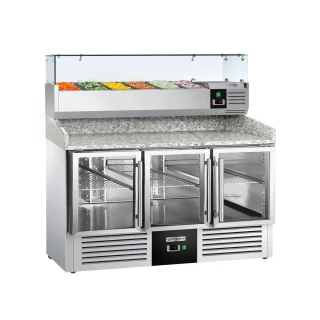 Chladicí stůl na pizzu PREMIUM - 1400x700 mm - vč. chladicí nástavbové vitríny - 6x GN 1/4