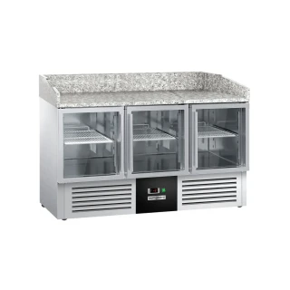 Chladicí stůl na pizzu PREMIUM - 1400x700 mm - se 3 skleněnými dveřmi