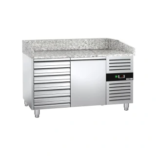 Chladicí stůl na pizzu ECO - 1500x800 mm - se 1 dveřmi a 7 zásuvkami - se žulovou pracovní deskou
