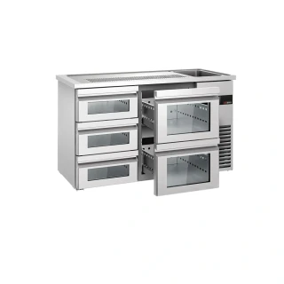Výčepní pult PREMIUM - 1550x700 mm - 5 skleněných zásuvek