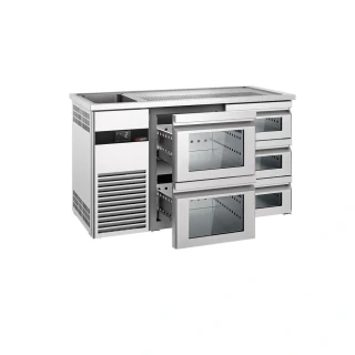 Výčepní pult PREMIUM - 1550x700 mm - 5 skleněných zásuvek