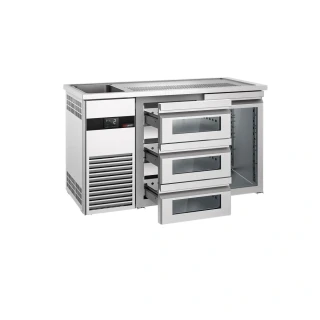 Výčepní pult PREMIUM - 1550x700 mm - 1 skleněné dveře & 3 skleněné zásuvky