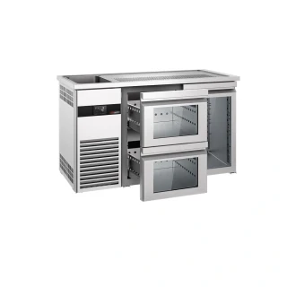 Výčepní pult PREMIUM - 1550x700 mm - 1 skleněné dveře & 2 skleněné zásuvky