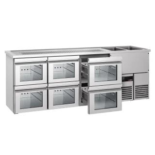 Výčepní pult PREMIUM - 2500x700 mm - 6 skleněných zásuvek