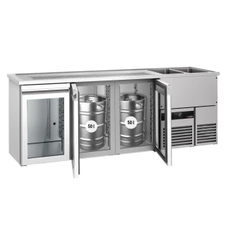 Výčepní pult PREMIUM - 2500x700 mm - 3 skleněné dveře