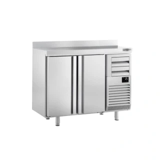 Barový chladicí stůl PREMIUM PLUS - 1468x600 mm - 340 l - se 2 dveřmi, 2 zásuvkami & zadním lemem