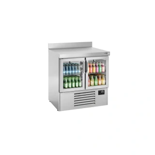 Chladicí stůl PREMIUM PLUS - 978x700 mm - se 2 skleněnými dveřmi - Se zadní  lištou