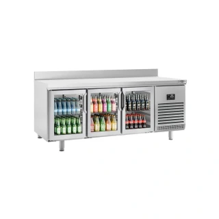 Chladicí stůl PREMIUM PLUS - 1960x600 mm - se 3 skleněnými dveřmi - se zadní lištou