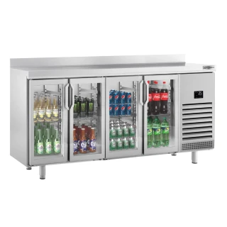 Chladicí stůl PREMIUM PLUS - 2452x700 mm - 630 l - se 4 skleněnými dveřmi a zadní lištou