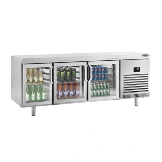 Pekárenský chladicí stůl PREMIUM PLUS - EN 600x400 - 610 l - se 6 skleněnými křídlovými dveřmi, vnitřním osvětlením & policemi