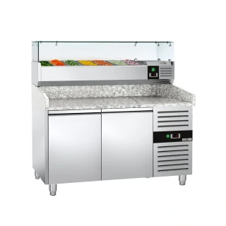 Chladicí stůl na pizzu ECO - 1500x800 mm - Se 2 dveřmi - Vč. chladicí vitríny - 7x GN 1/4