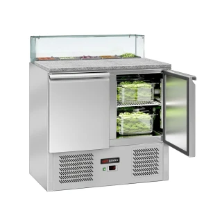 Chladicí saladeta ECO - 900 mm - 2 dveře - Se skleněným nástavcem pro 5x GN 1/6