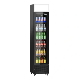 Lednice na nápoje - 435 mm - 145 l - bezrámové provedení - digitální teploměr - s 1 skleněné dveře & osvětleným reklamním displejem - černá