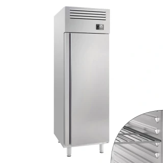 Nerezová chladicí skříň PREMIUM PLUS - GN 2/1 - 687 mm - 560 l - až +8 °C - s 1 dveře - Digitální termostat; Samozavírací dveře; LED osvětlení;…