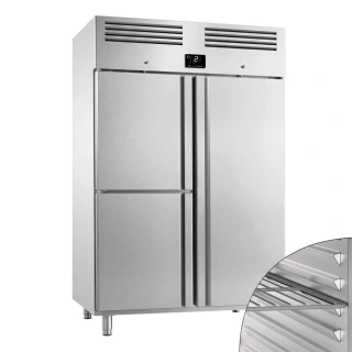 Nerezová chladicí skříň PREMIUM PLUS - GN 2/1 - 1385 mm - 1240 l - až +8 °C - s 3 dveře - Digitální termostat; Samozavírací dveře; Ventilované…