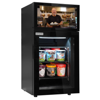 Minibarový mrazák - 460 mm - s 1 skleněnými dveřmi & s vestavěným 19" LCD displejem - černá