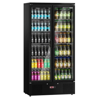 Lednice na nápoje - 920 mm - 500 l - digitální termostat - interiér z nerezové oceli - s 2 skleněné dveře - černá