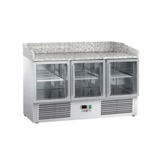 Chladicí stůl na pizzu ECO - 1400x700 mm - se 3 skleněnými dveřmi