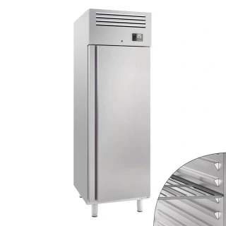 Nerezová chladicí skříň PREMIUM PLUS - GN 2/1 - 687 mm - 560 l - až +8 °C - s 1 dveře - Digitální termostat; Samozavírací dveře; LED osvětlení;…